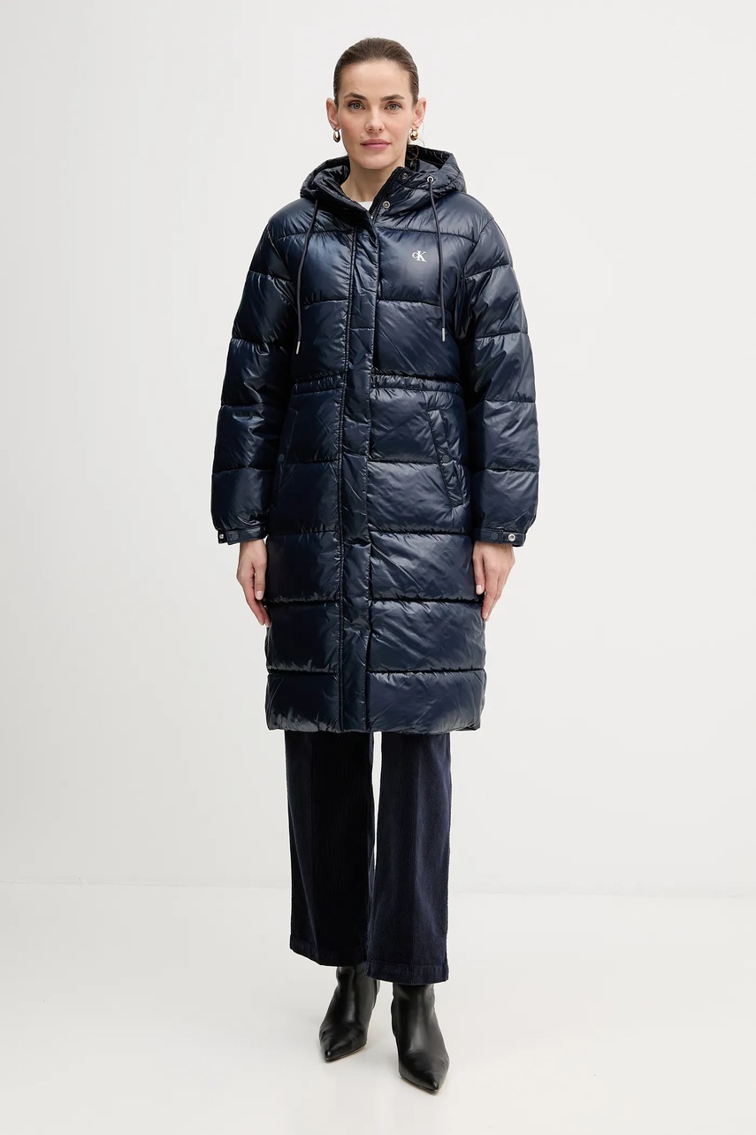 Levně Bunda Calvin Klein Jeans tmavomodrá barva, zimní, LV047D506G