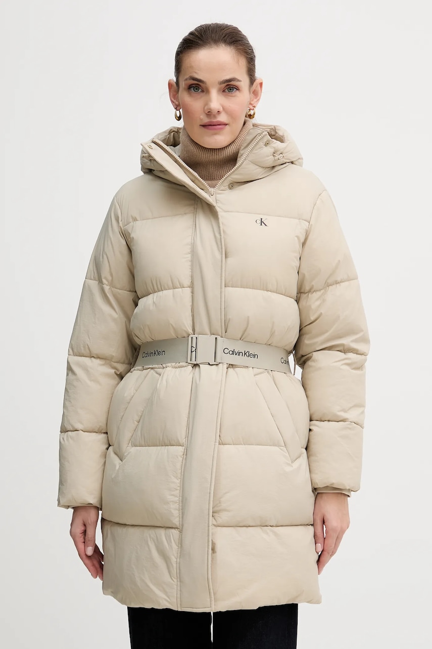 Levně Bunda Calvin Klein Jeans béžová barva, LV047D508G