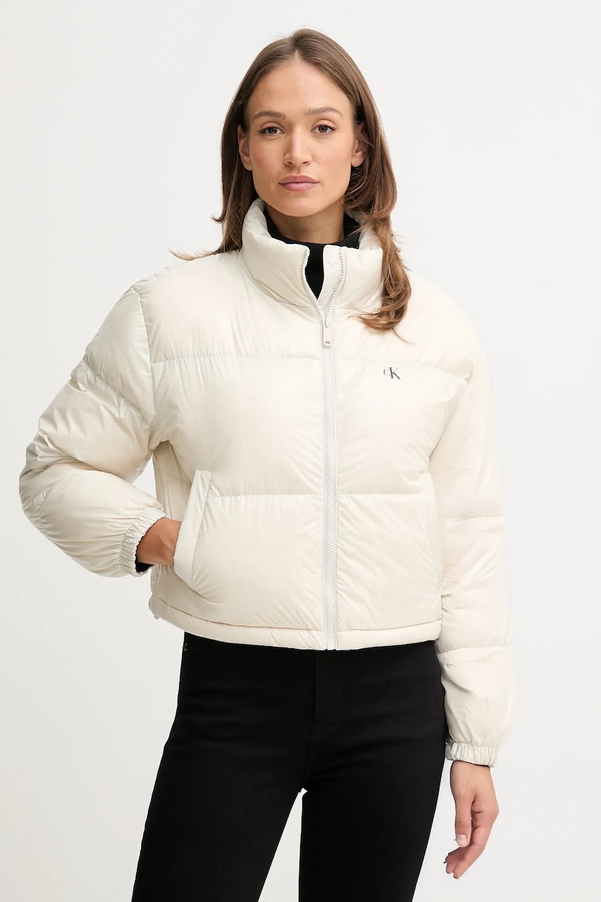 Levně Péřová bunda Calvin Klein Jeans béžová barva, zimní, LV047D510G