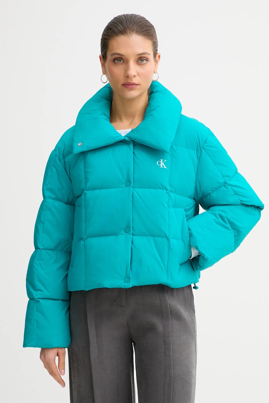 Péřová bunda Calvin Klein Jeans tyrkysová barva, zimní, LV044D521G