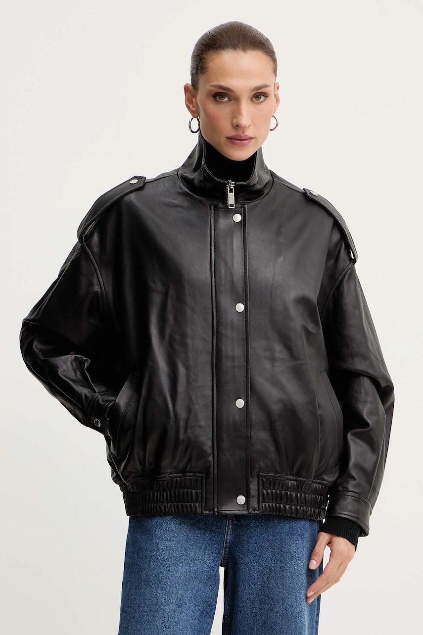 MICHAEL Michael Kors geacă de piele culoarea negru, de tranzitie, MF520IXFAF