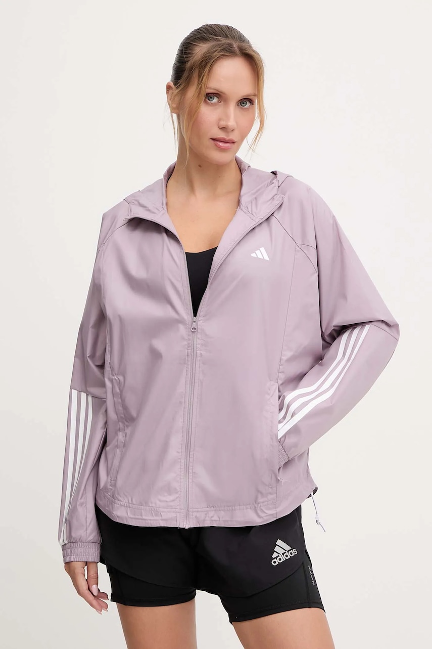 adidas Performance jachetă de alergare HYGLM culoarea roz, de tranziție, JX7382