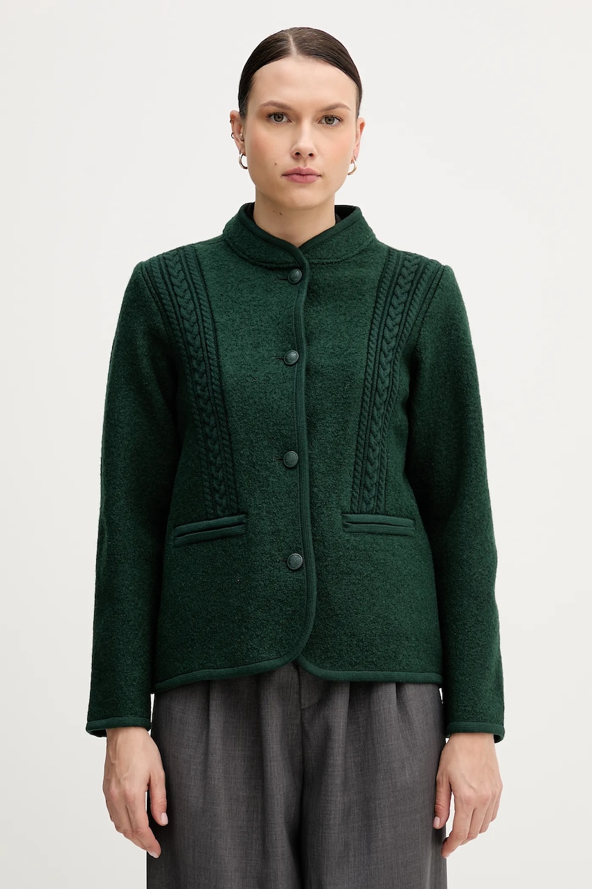 Hoss Intropia geacă de lână culoarea verde, de tranziție, 5432678