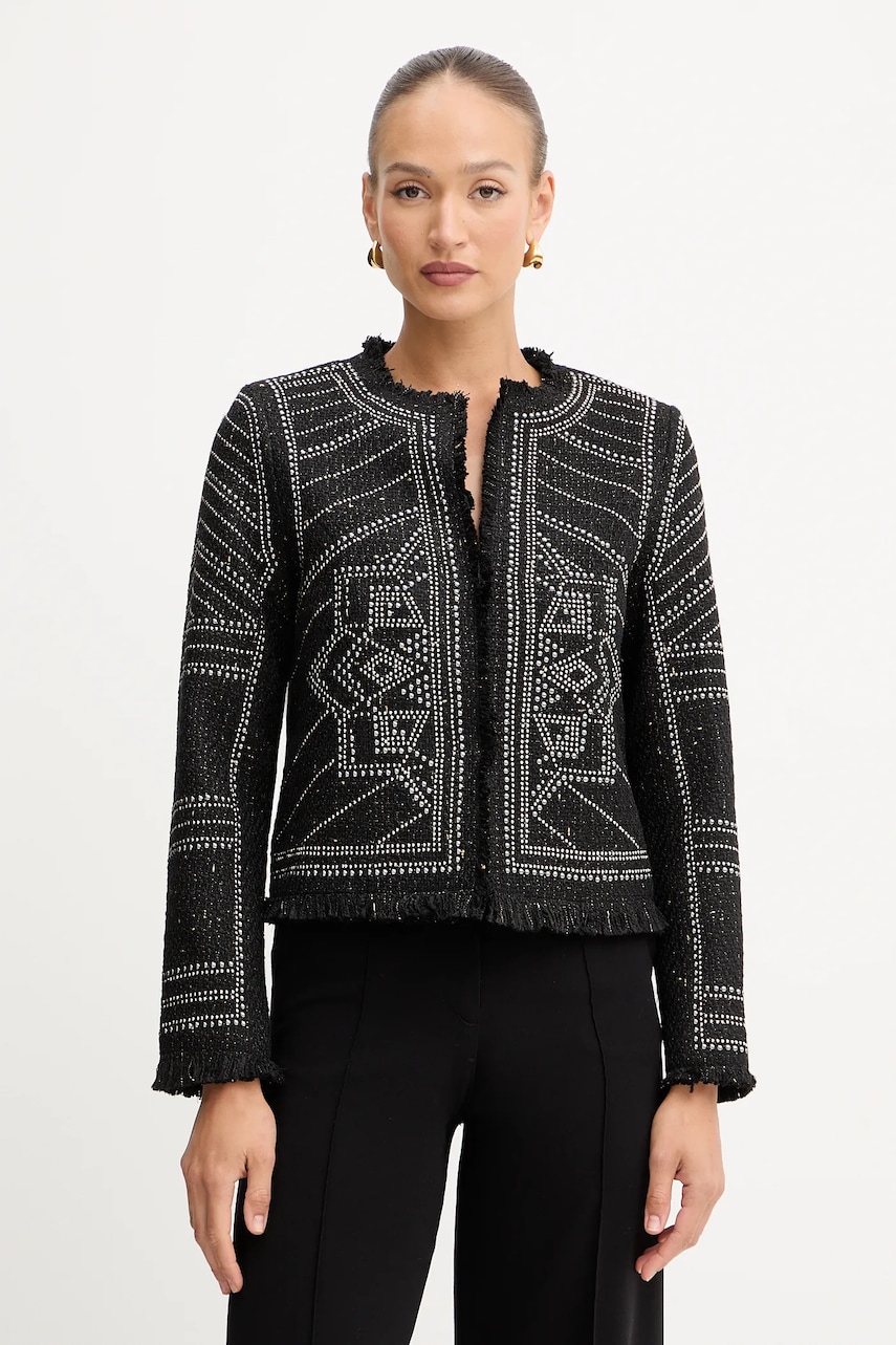 Morgan sacou culoarea negru, un singur rand de nasturi, cu model, VCLIKY
