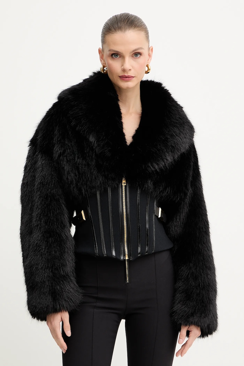 Elisabetta Franchi geacă culoarea negru, de tranziție, GB05A57E2