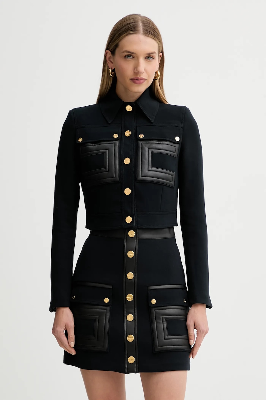 Elisabetta Franchi geacă culoarea negru, de tranzitie, GI15957E2
