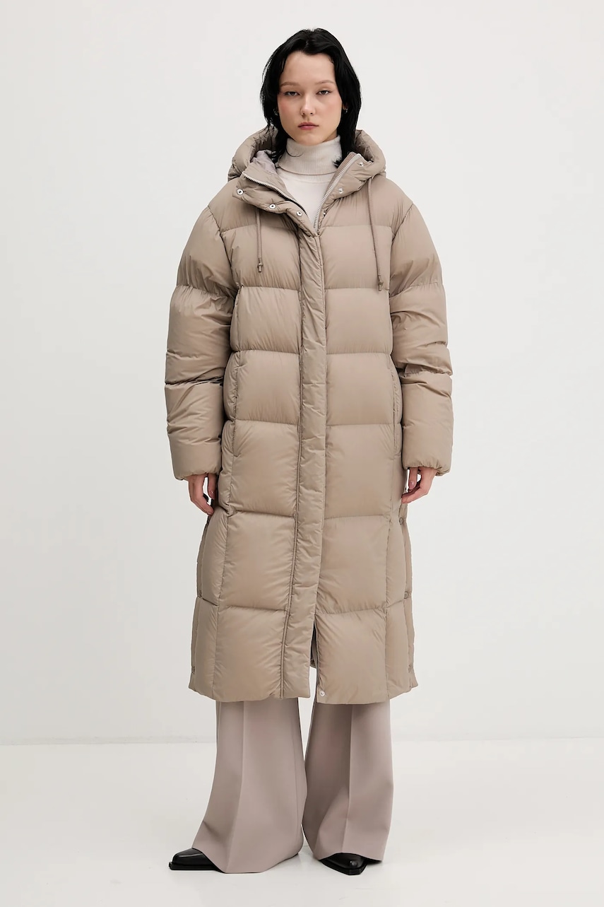 Péřová bunda HUGO Fini-3 béžová barva, zimní, oversize, 50546355