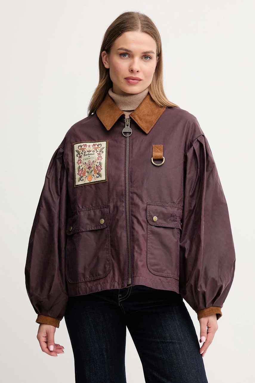 Вощеная куртка Barbour x Farm Rio цвет бордовый демисезонная oversize LWX1505
