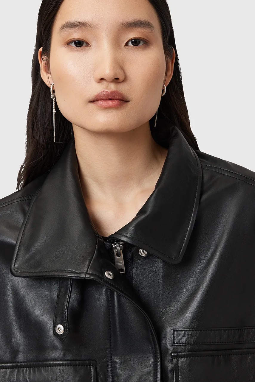 Кожаный жилет AllSaints CLAY цвет чёрный демисезонная W040LD