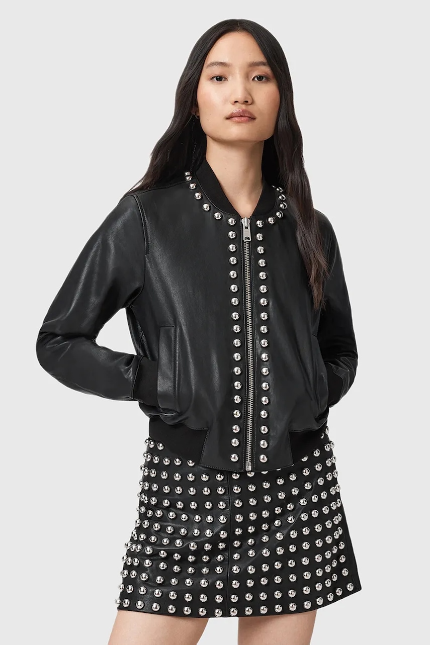 AllSaints geacă de piele ORTEN culoarea negru, de tranziție, W032LD