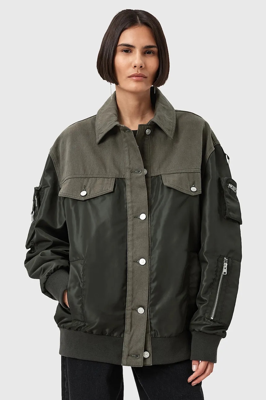 AllSaints geacă bomber VERITY culoarea verde, de tranziție, oversize, W024OD