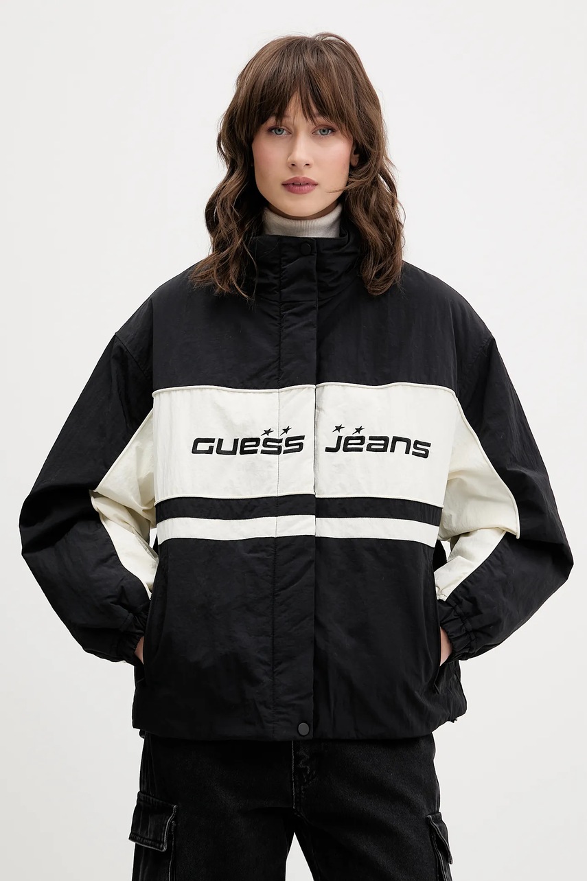 

Яке Guess Jeans в черно преходен модел с уголемена кройка W5BL11 WGYL2, Черен