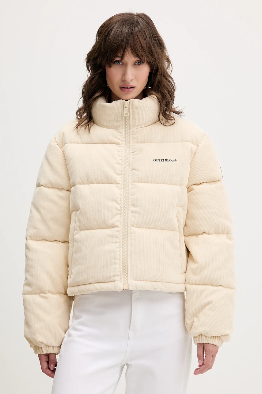 Levně Manšestrová bunda Guess Jeans béžová barva, zimní, W5BL17 W2061