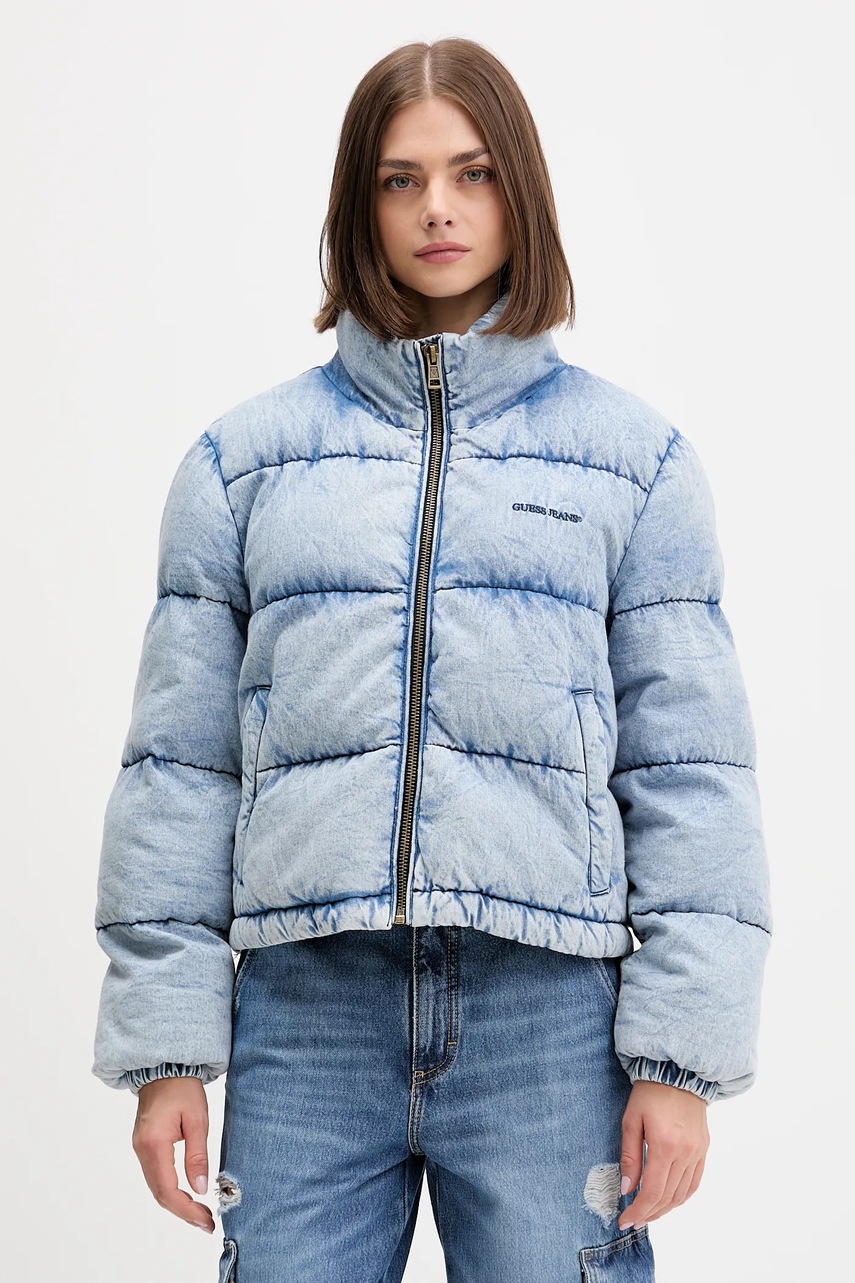 Levně Džínová bunda Guess Jeans modrá barva, zimní, W5BL85 D6181