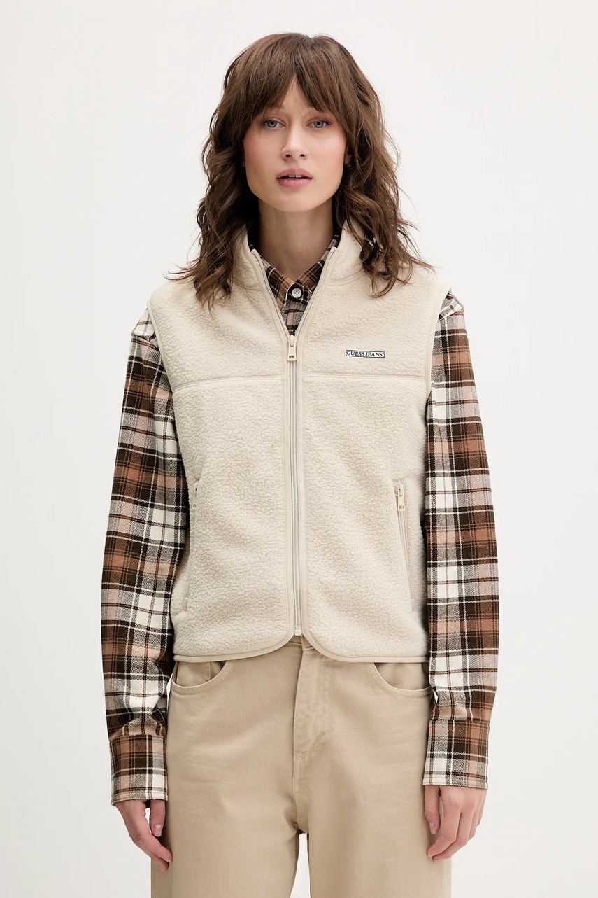 Levně Vesta Guess Jeans dámská, béžová barva, hladká, W5BQ19 K1042
