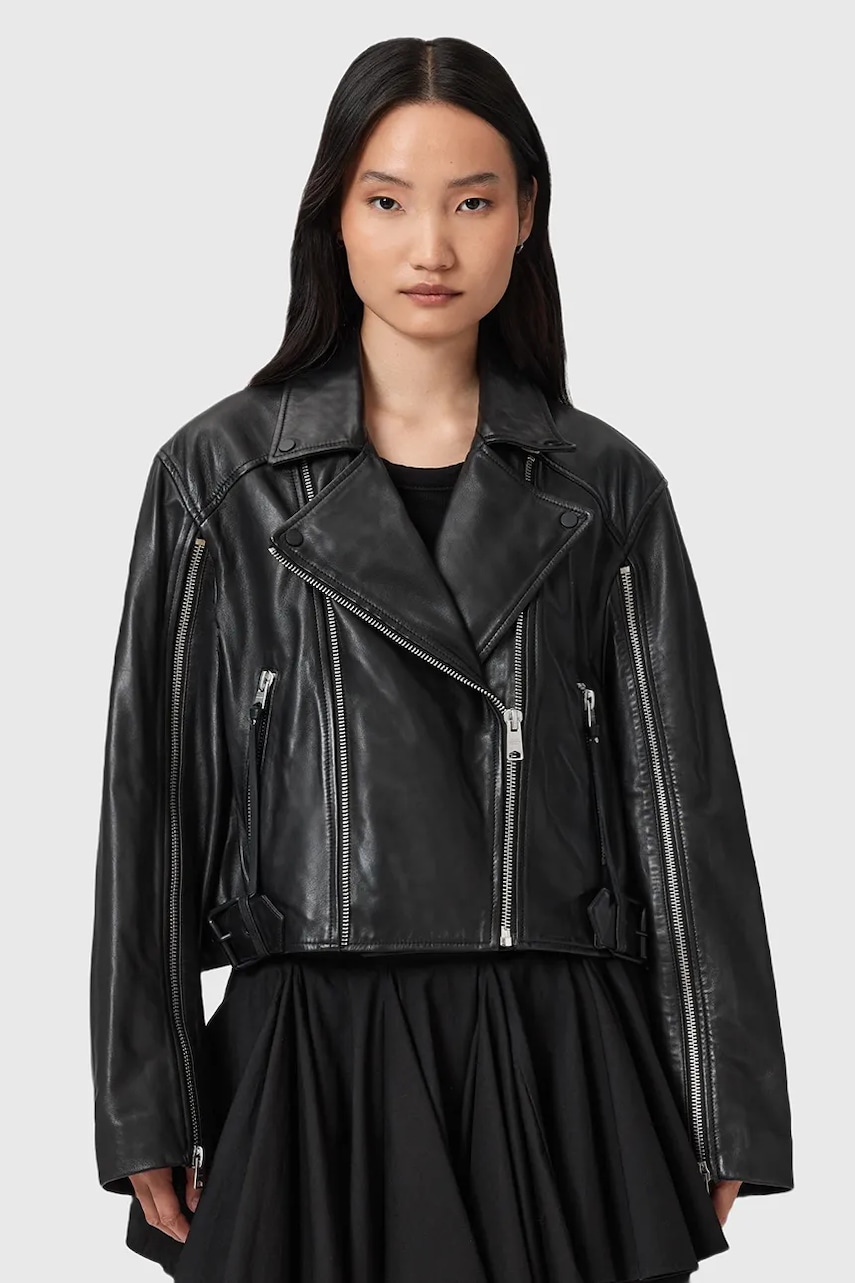 AllSaints geacă ramones de piele MASONE culoarea negru, de tranziție, W007LD