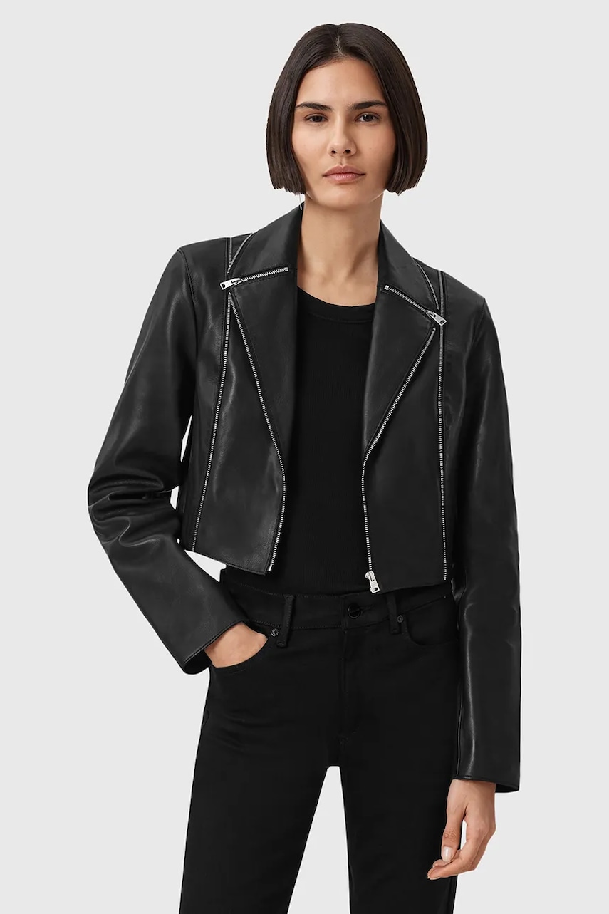 AllSaints geacă de piele LANDERS culoarea negru, de tranziție, W058LD