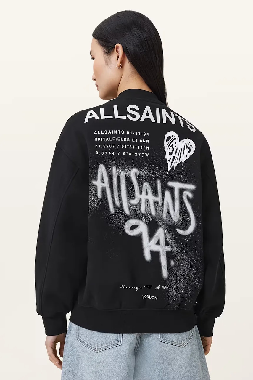 AllSaints hanorac de bumbac POSTER culoarea negru, cu imprimeu, W034JD