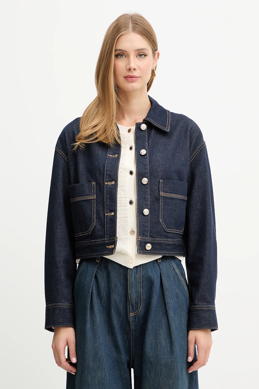Morgan geacă jeans culoarea bleumarin, de tranziție, oversize, GADZA