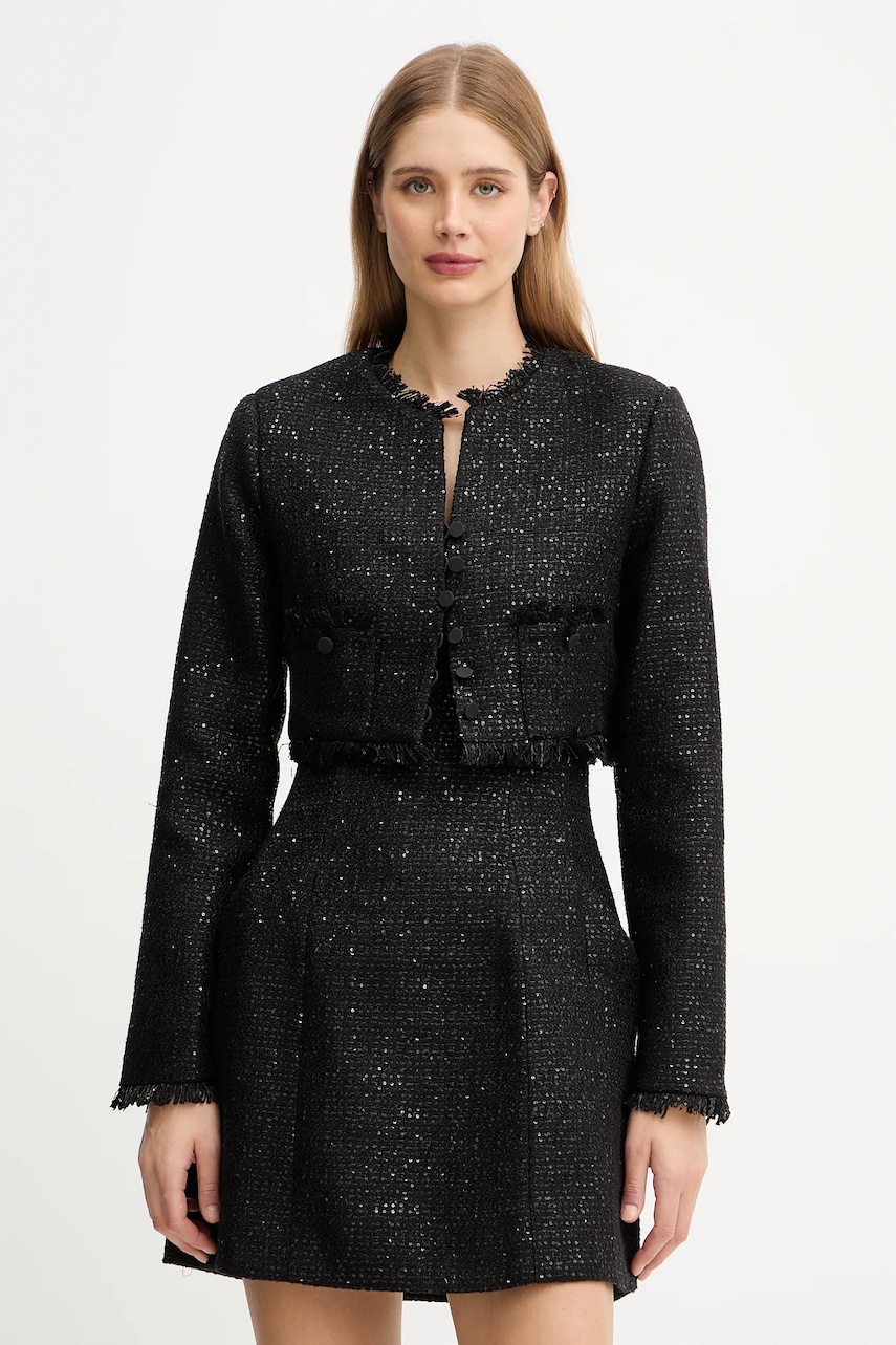 Bardot sacou culoarea negru, un singur rând de nasturi, uni, 59729JB1