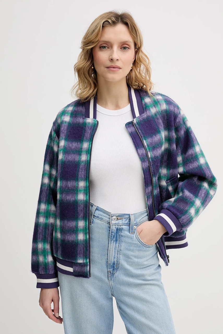 United Colors of Benetton jachetă bomber din lână culoarea violet, de tranziție, 20G9DN08S