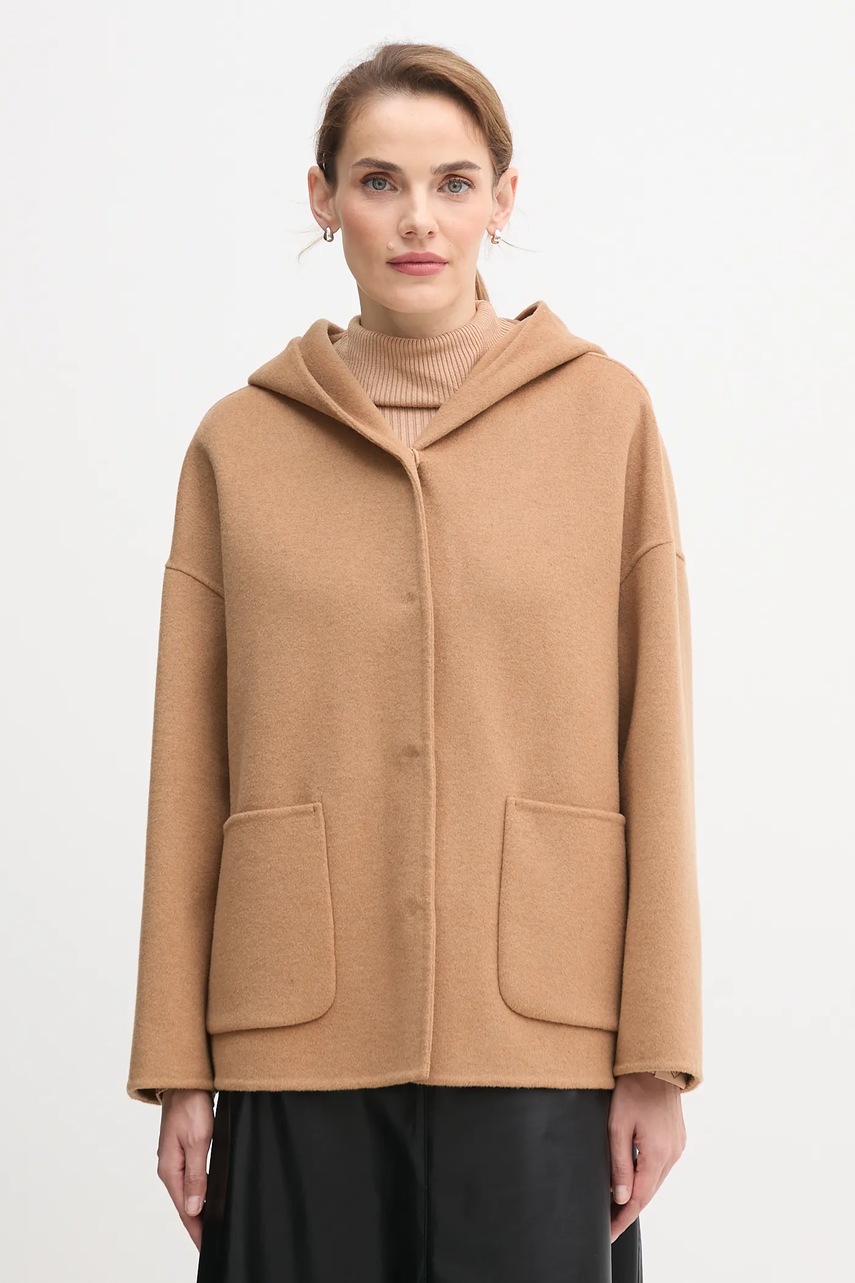 United Colors of Benetton haină cu lână culoarea maro, 28F7DN08M
