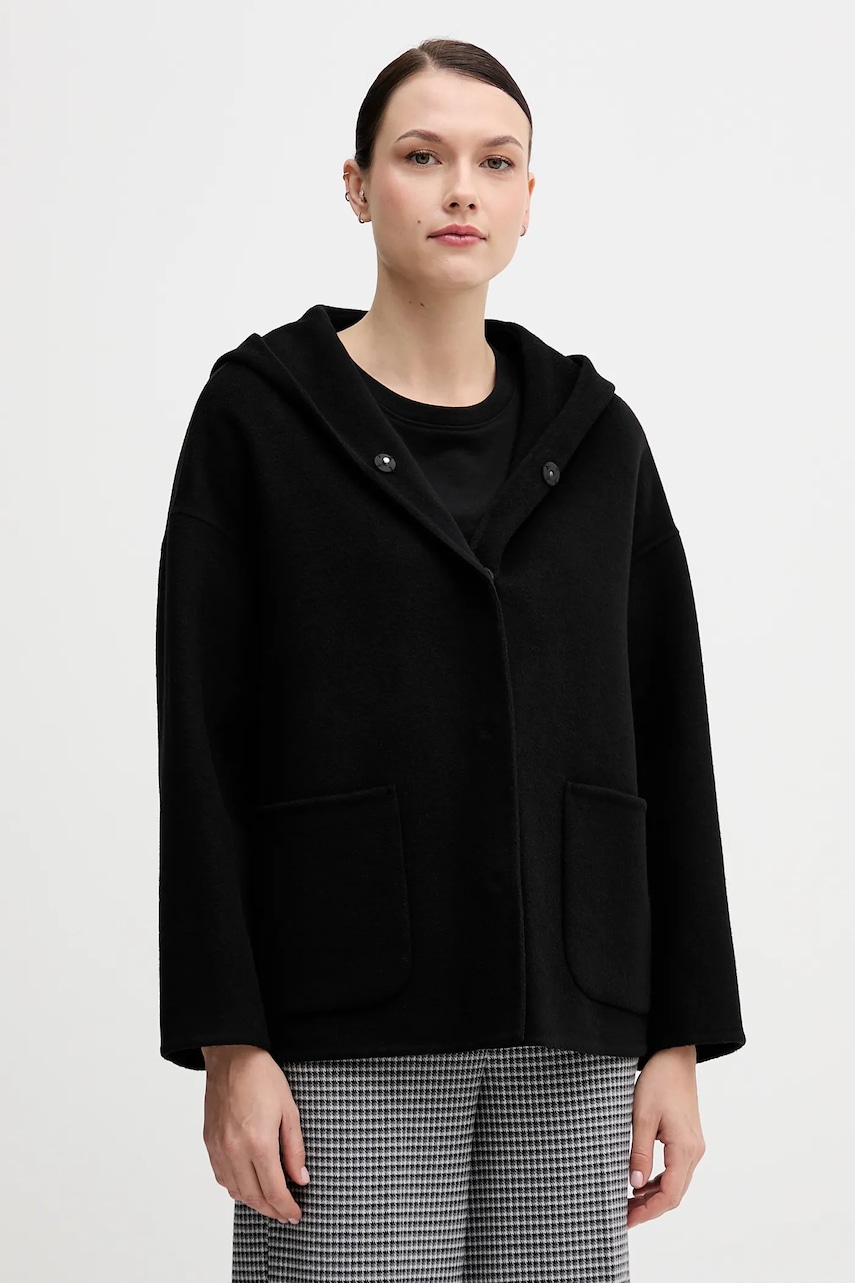 United Colors of Benetton haină cu lână culoarea negru, 28F7DN08M