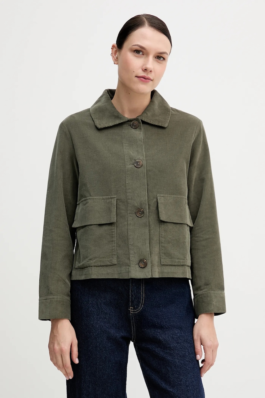 United Colors of Benetton cămașă din velur culoarea verde, cu guler clasic, regular, 294BDN091