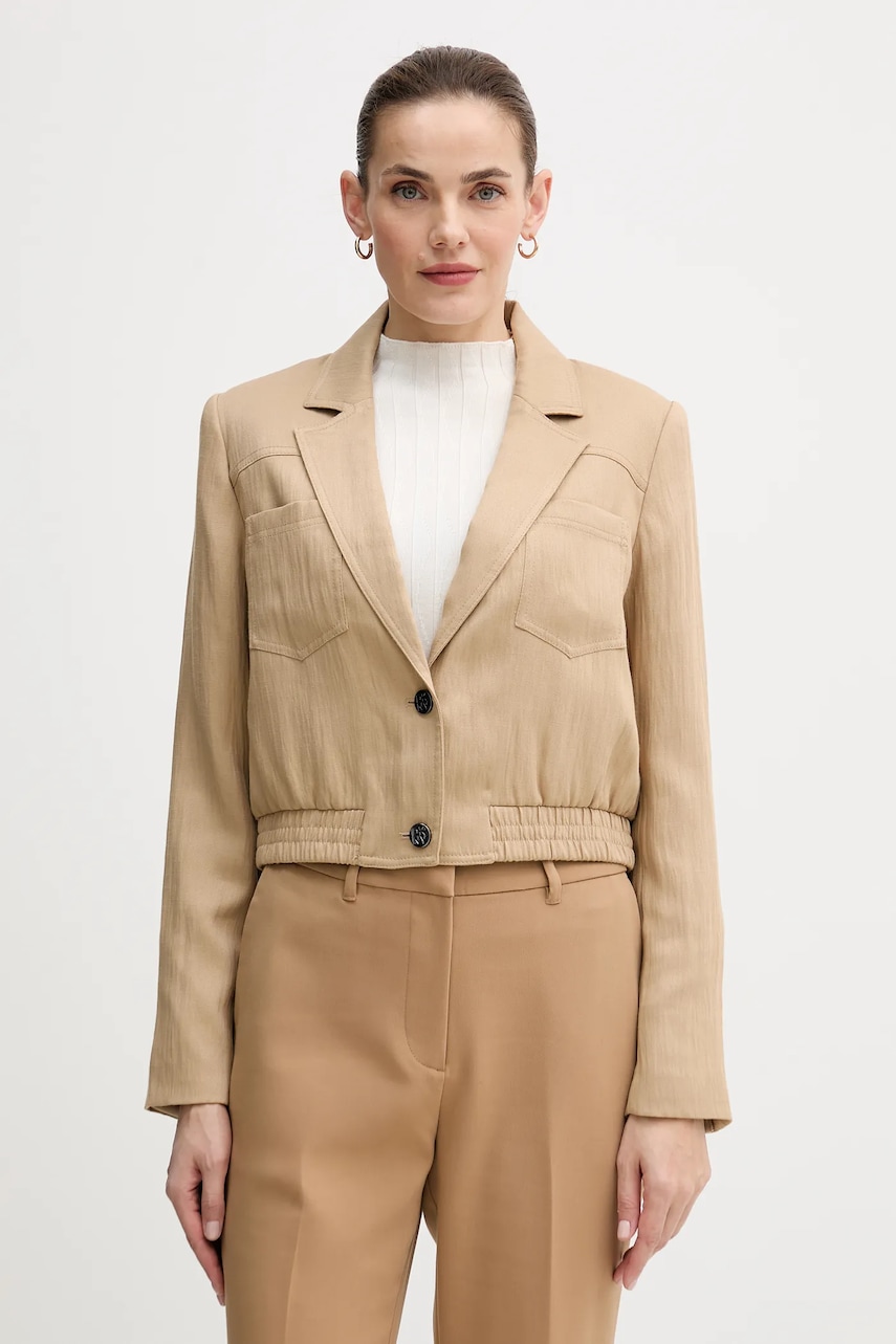 Dkny geacă WOVEN JACKET culoarea bej, de tranziție, P5GCTC12
