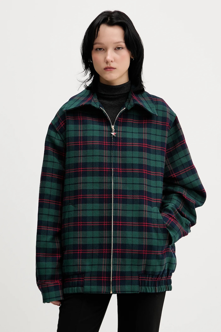 Tommy Jeans geacă culoarea verde, de tranziție, oversize, DN0DN00097