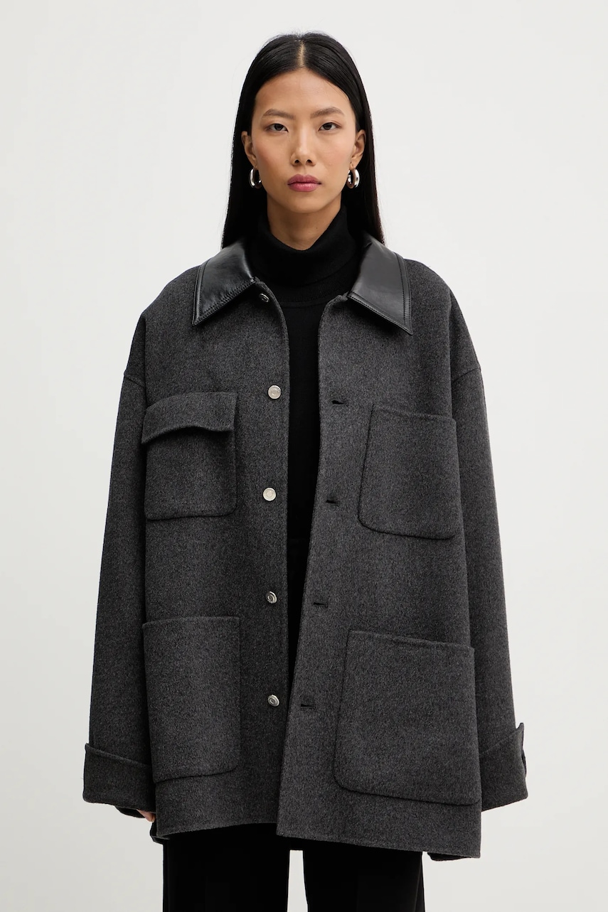 Nanushka jachetă din amestec de mătase NU25FWJK06794 culoarea gri, de tranziție, CAMILO