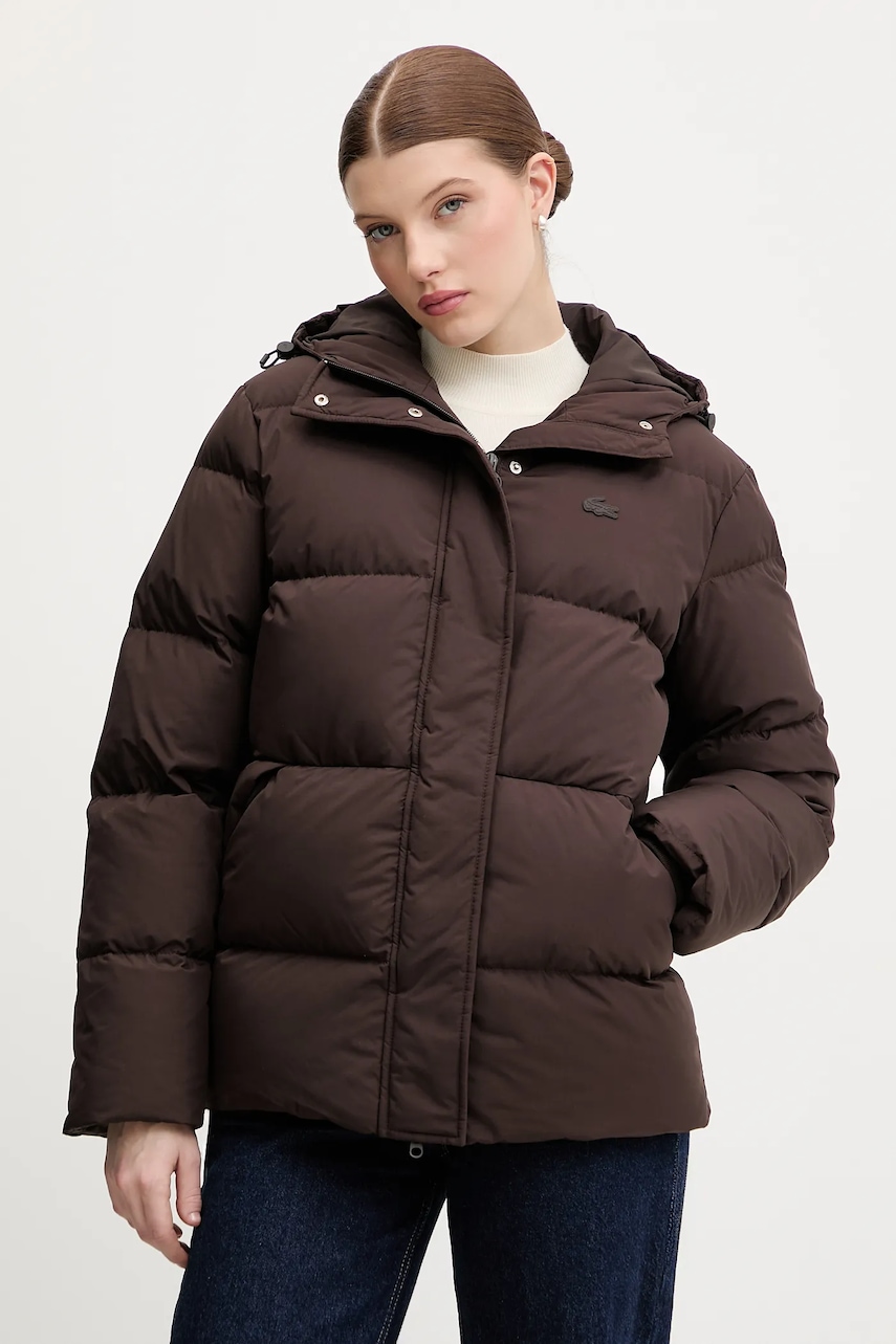 Lacoste geacă de puf culoarea maro, de iarnă, BF2608