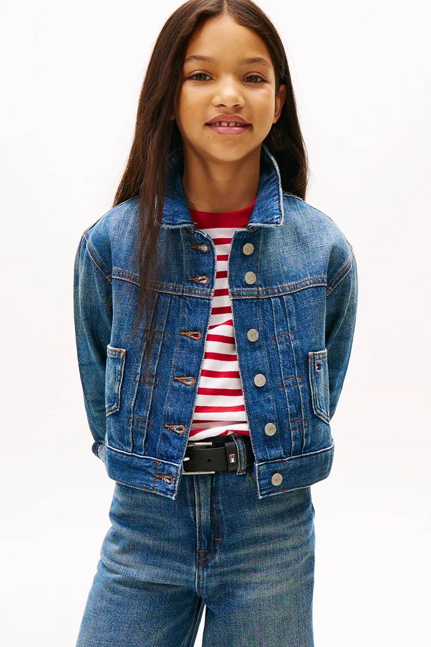 Levně Dětská riflová bunda Tommy Hilfiger tmavomodrá barva, KG0KG08752