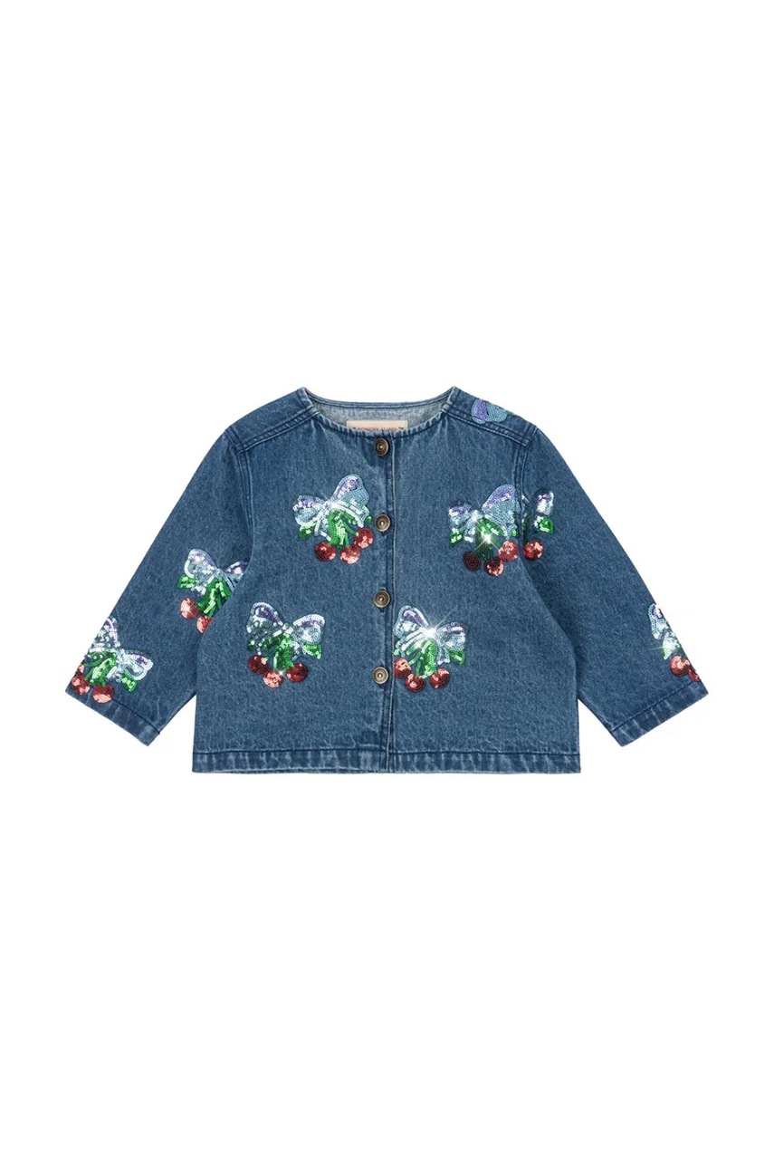Детская хлопковая куртка Konges Sløjd MAGOT SEQUIN DENIM JACKET GOTS цвет синий KS103890