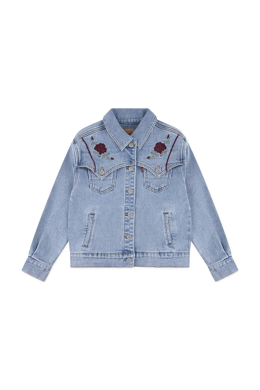 Levně Dětská riflová bunda Levi's OVERSIZED WESTERN TRUCKER modrá barva, 4EN567