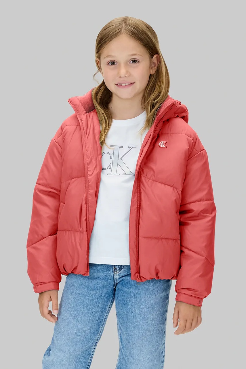 Levně Dětská bunda Calvin Klein Jeans růžová barva, IG0IG02056
