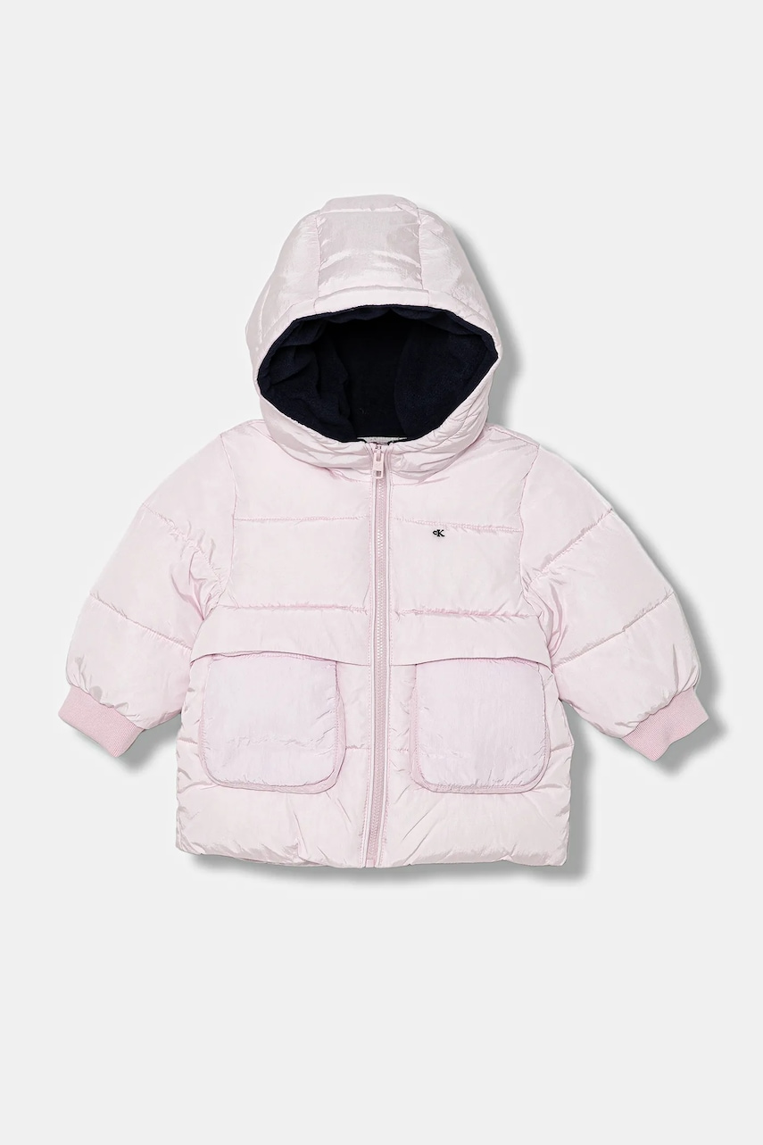 Levně Kojenecká bunda Calvin Klein Jeans růžová barva, IN0IN00231