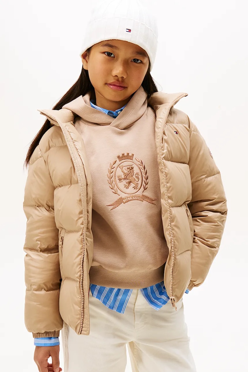Levně Dětská péřová bunda Tommy Hilfiger hnědá barva, KG0KG08758