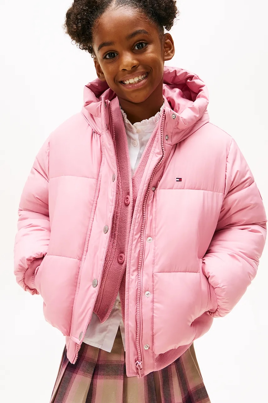 Levně Dětská bunda Tommy Hilfiger růžová barva, KG0KG08861