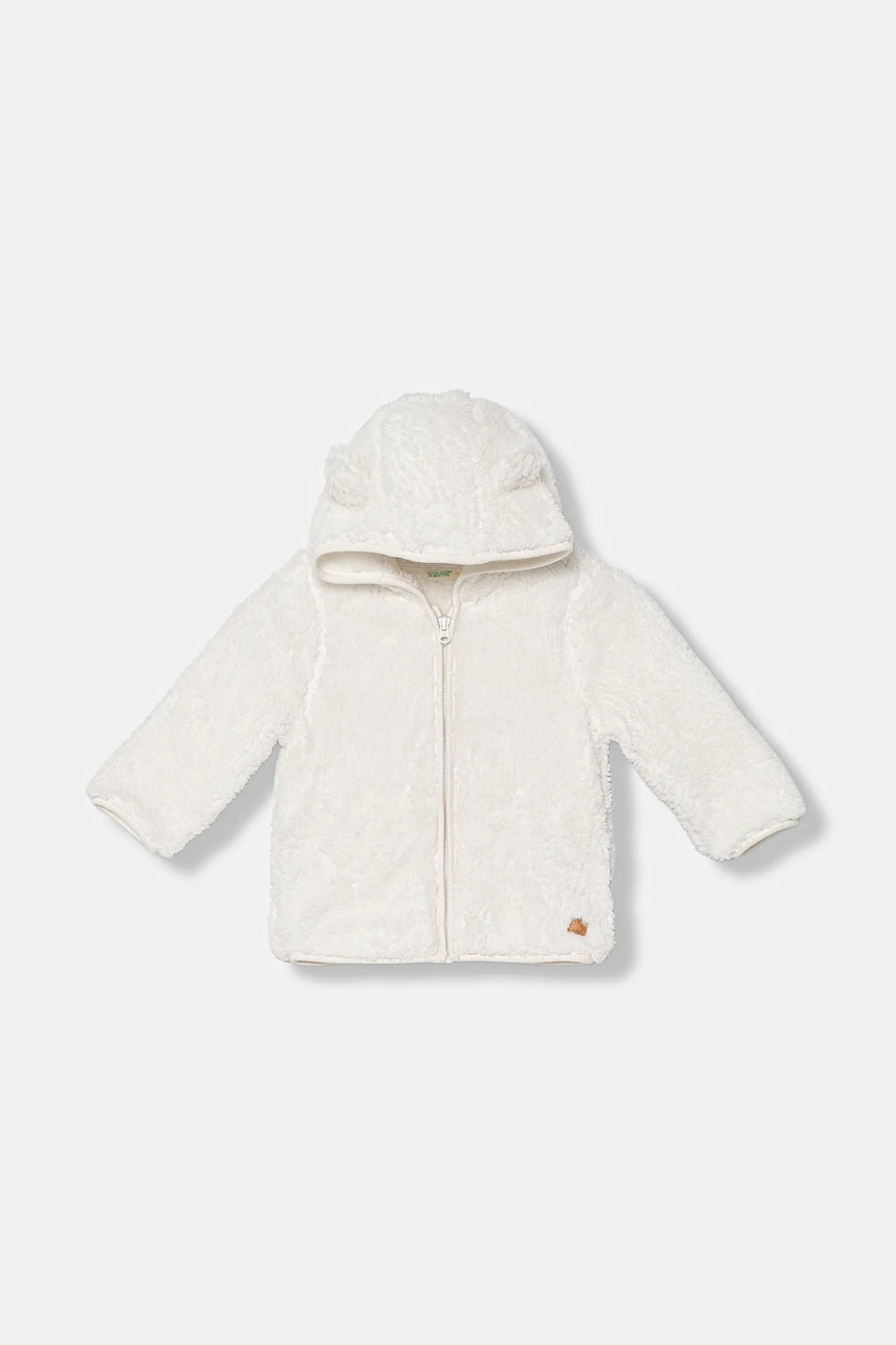 United Colors of Benetton hanorac polar pentru bebeluși culoarea alb, cu glugă, uni, 36BTA501T