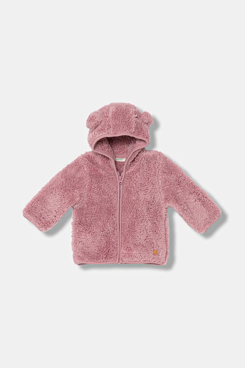 United Colors of Benetton hanorac polar pentru bebeluși culoarea roz, cu glugă, uni, 36BTA501T