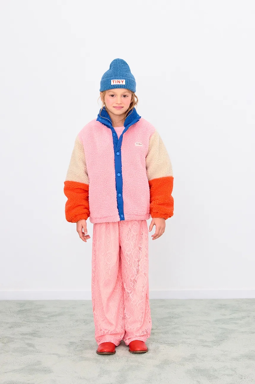Tinycottons geacă copii COLOR BLOCK POLAR SHERPA JACKET culoarea bleumarin, AW25-360