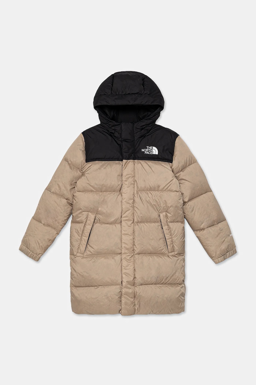 The North Face geacă de puf pentru copii TEEN NUPTSE LONG PARKA culoarea verde, NF0A88UFBOX1