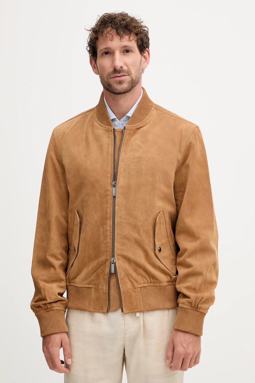Levně Semišová bomber bunda Tommy Hilfiger béžová barva, přechodná, MW0MW40558