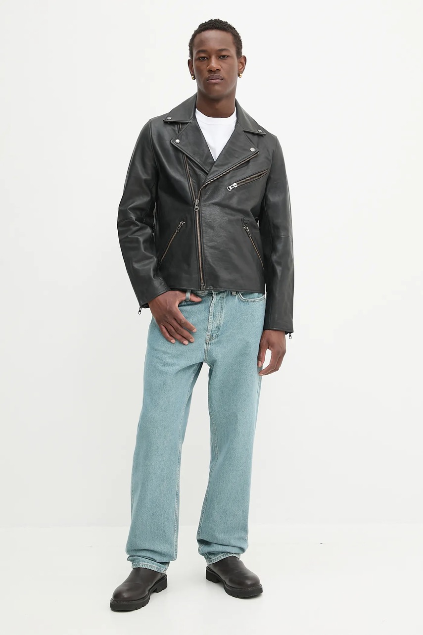 Кожаная куртка Samsoe Samsoe SACOBAIN цвет чёрный демисезонная M25200027