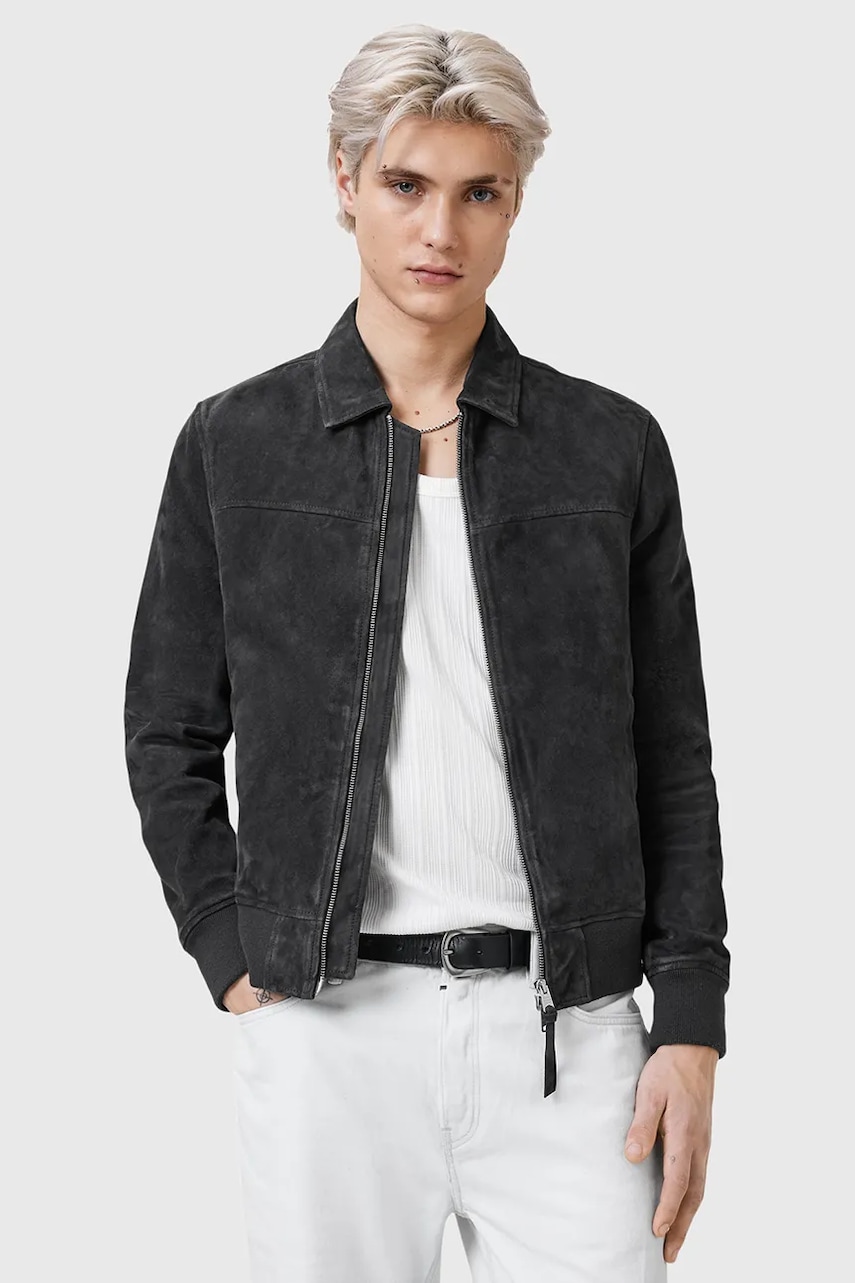 AllSaints geacă din piele întoarsă RASHFORD culoarea negru, de tranzitie, M015LC