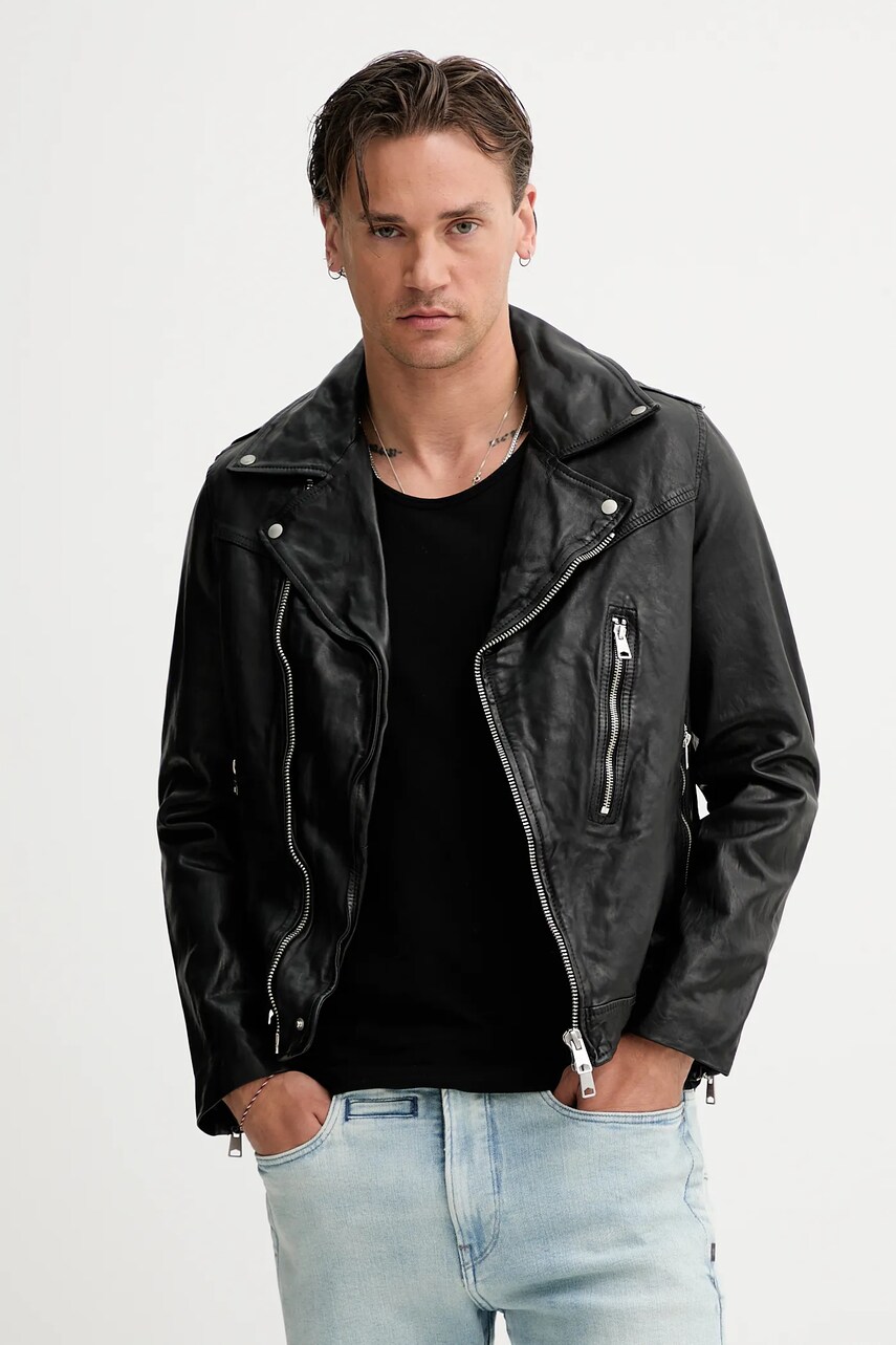 AllSaints geaca ramones de piele COMET culoarea negru, de tranzitie, M021LC