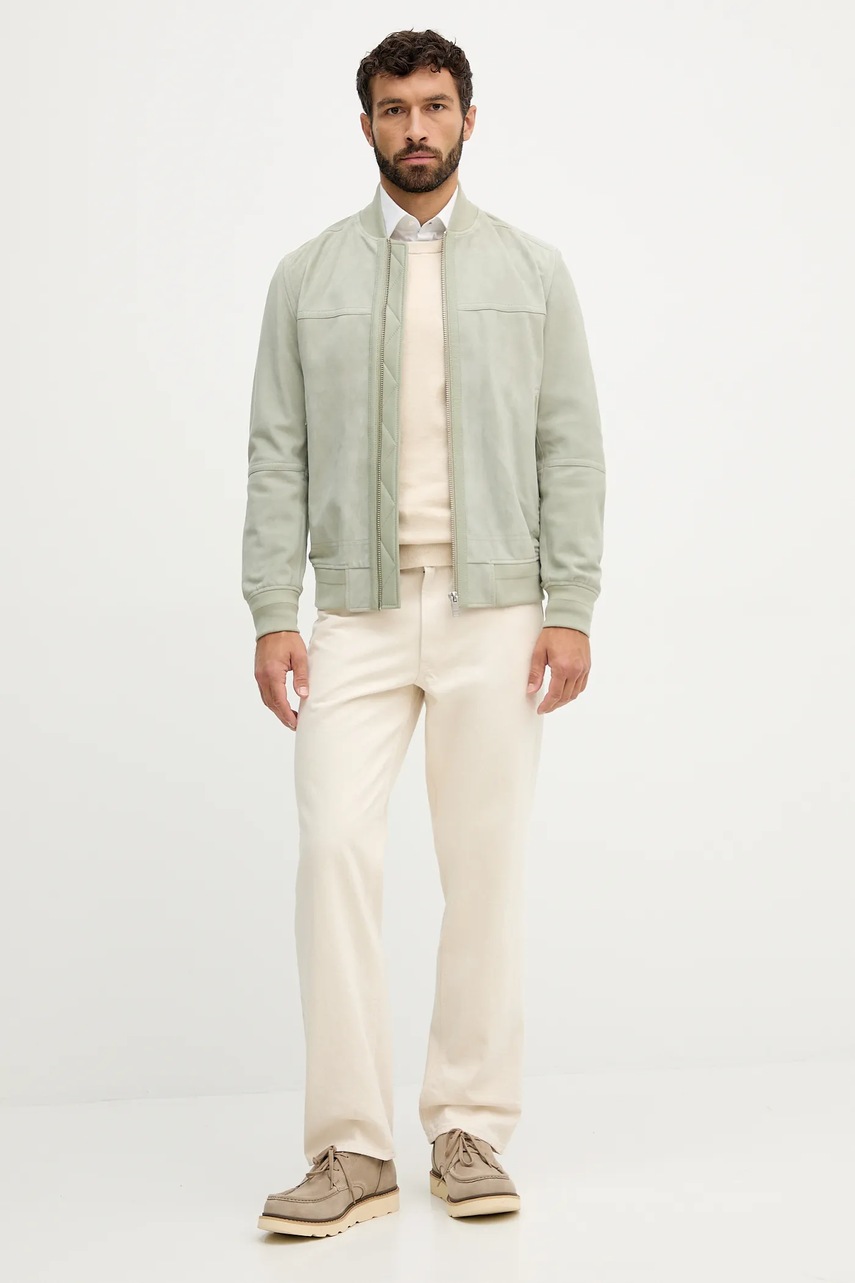 Замшевая куртка BOSS Orange цвет зелёный переходная 50543505