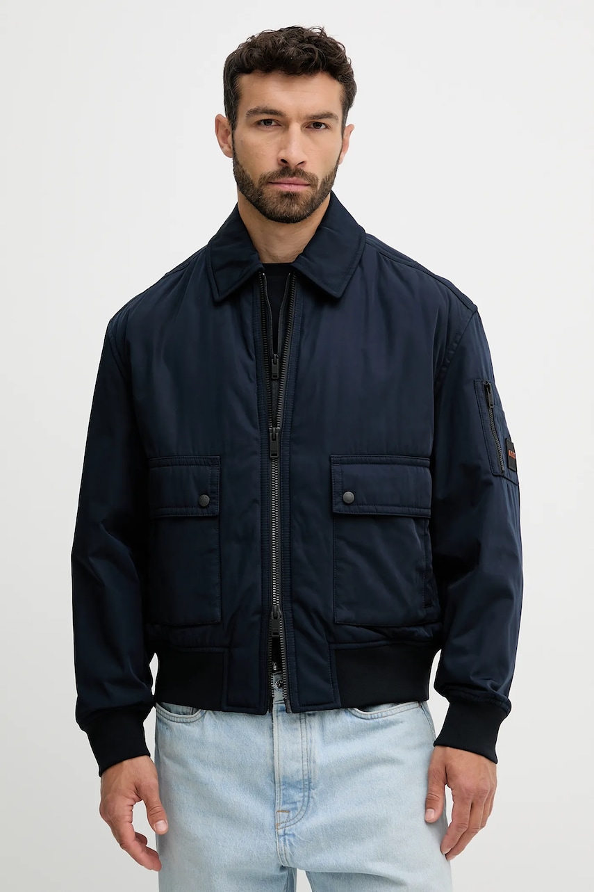 BOSS Orange geacă bomber culoarea bleumarin, de tranziție, 50543492