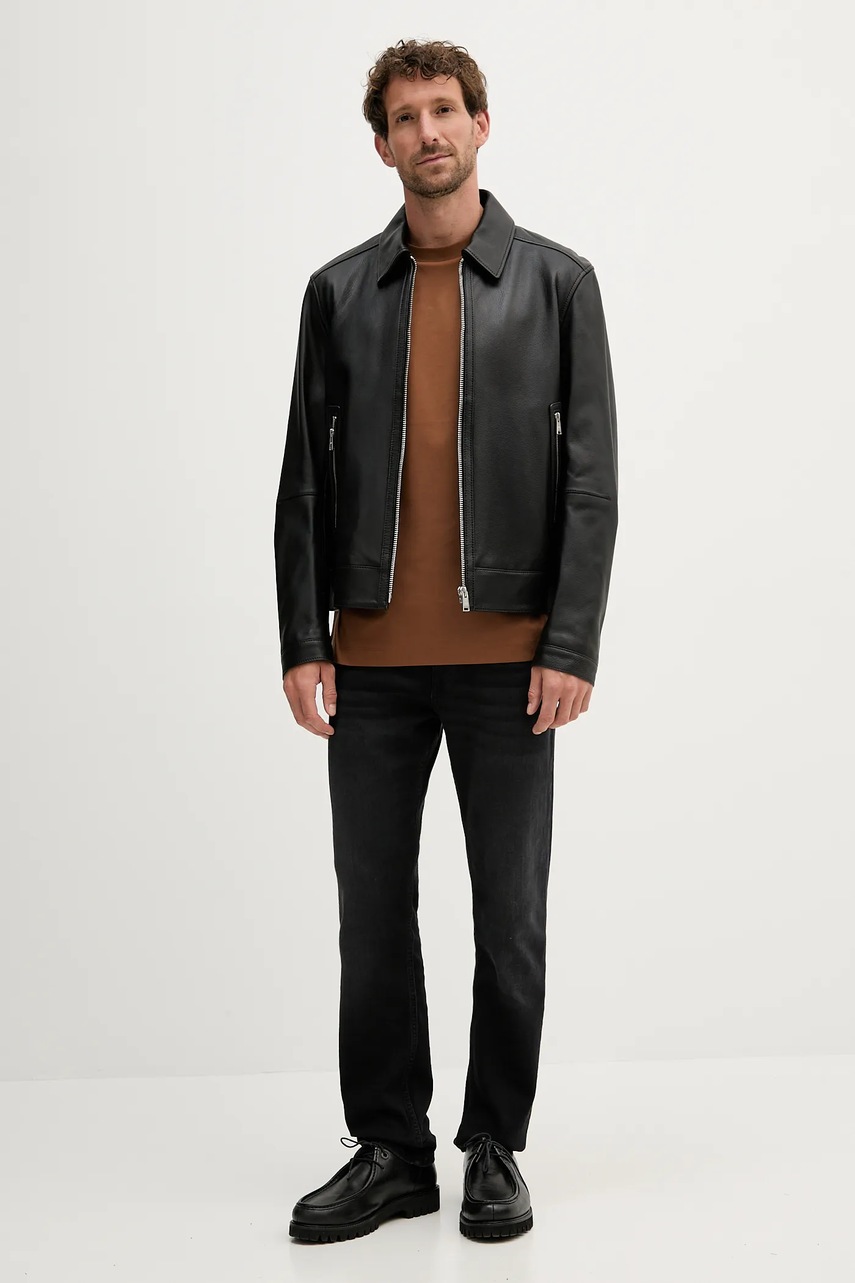 Кожаная куртка BOSS цвет чёрный демисезонная 50543214